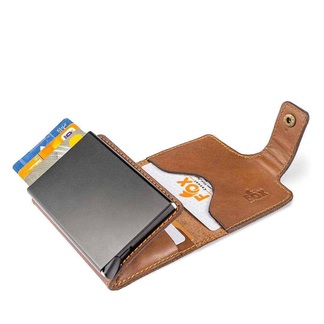 محفظة جلد طبيعي مزودة بحافظة RFID