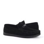 جزمة شمواة جلد طبيعي أسود