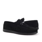 جزمة شمواة جلد طبيعي أسود