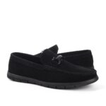 جزمة شمواة جلد طبيعي أسود