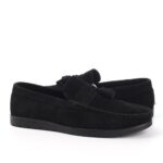 جزمة شمواة جلد طبيعي أسود